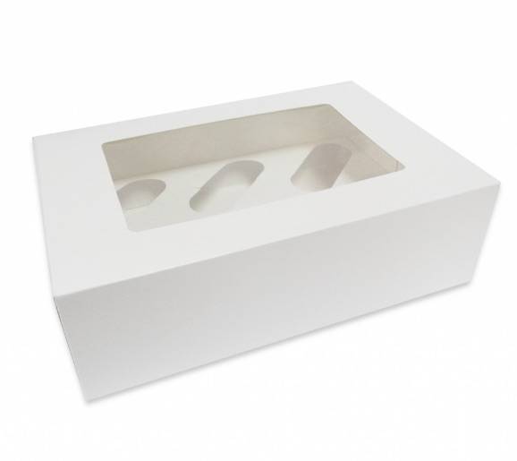 6 Cupcake White Windowed Box with Inserts (x125)