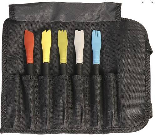 Mercer 6 Piece Silicone Brush Plating Set (60° Angle, Comb, Saw, 5mm Round Arch, 3mm Lancet & Roll Bag)